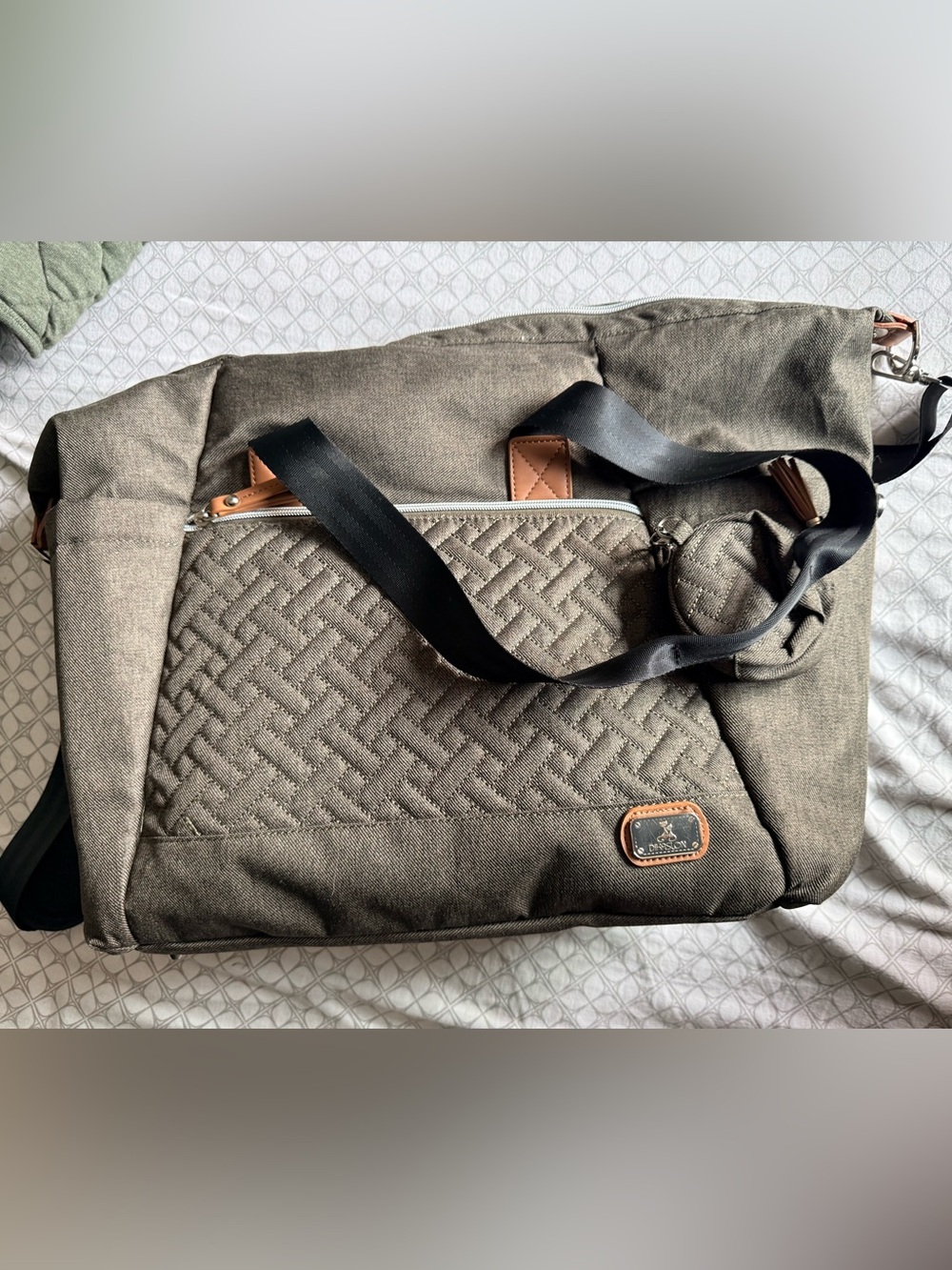 Kids Olive Quilted Duffel with Black Strap